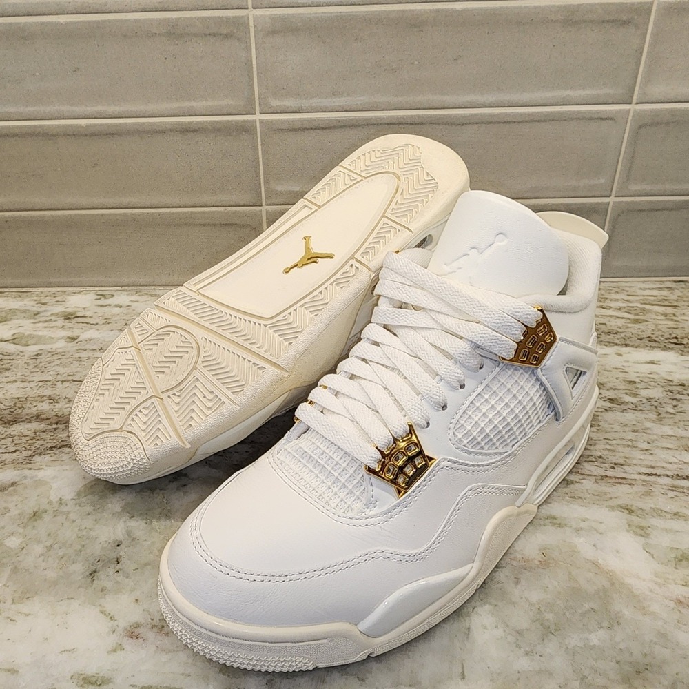 Air Jordan 4 Retro White Gold Metallic Womens 9.5 Men 8 Unisex AJ4 Sneakers - Picture 13 of 14